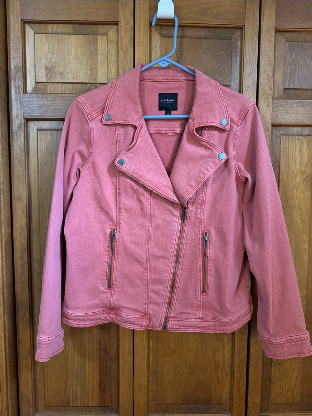 Liverpool Women’s Dusty Red/Pink Denim Moto Jacket sz large